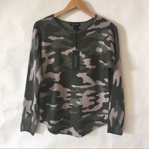 Rachel Zoe Cashmere blend Sweater Curved Hem camouflage Small New